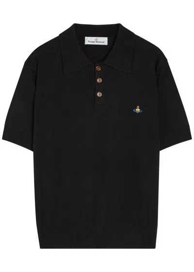Vivienne Westwood Logo-embroidered Wool And Cashmere-blend Polo Shirt In Black