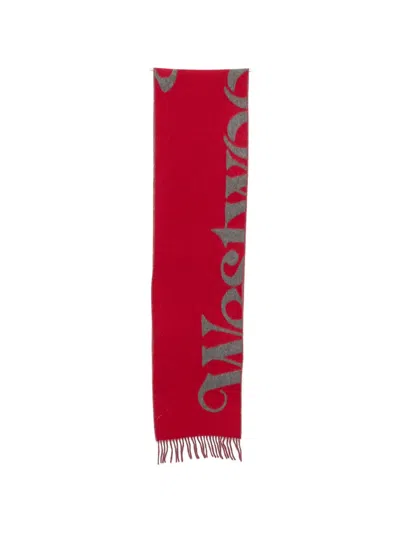 Vivienne Westwood Logo-intarsia Fringed Scarf In Red