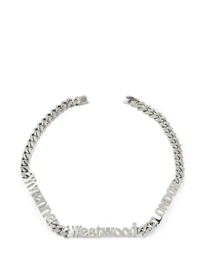 Vivienne Westwood Logo-plaque Curb-chain Necklace In Silver