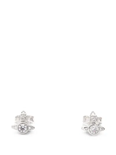 Pre-owned Vivienne Westwood London Orb Rhinestone Earrings In Silver