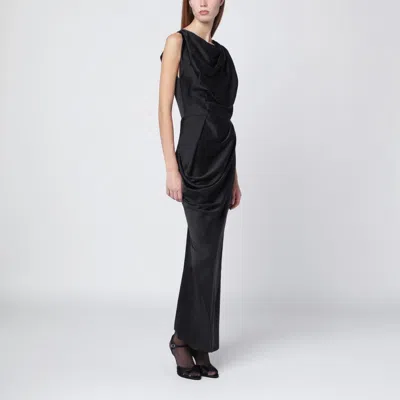 Vivienne Westwood Floor-length Satin Draped Dress With Side Slit In Black