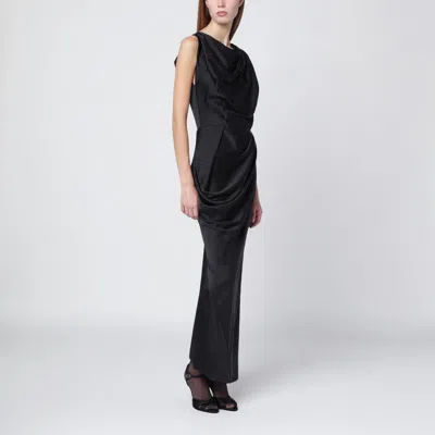 Vivienne Westwood Floor-length Satin Draped Dress With Side Slit In Black