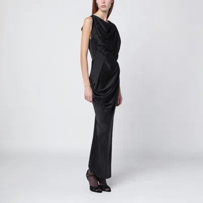 Vivienne Westwood Floor-length Satin Draped Dress With Side Slit In Black