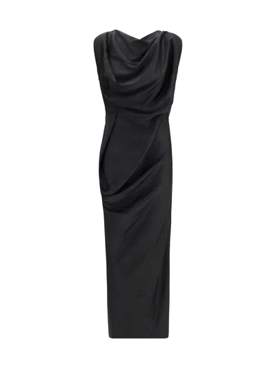 Vivienne Westwood Floor-length Satin Draped Dress With Side Slit In Black