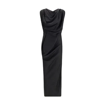 Vivienne Westwood Floor-length Satin Draped Dress With Side Slit In Black