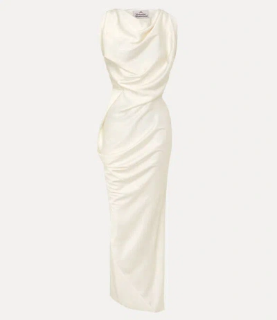 Vivienne Westwood Long Fond Dress Fluid Satin Ivory 46 Women In White