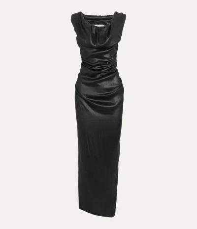 Vivienne Westwood Long Ginnie Pencil Dress Fluid Viscose Satin Black 40 Women