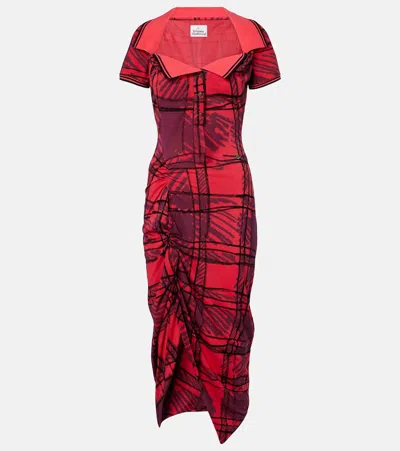 Vivienne Westwood Long Monday Pulling Dress Overprinted Piquet Red-scribble-check Xl Women