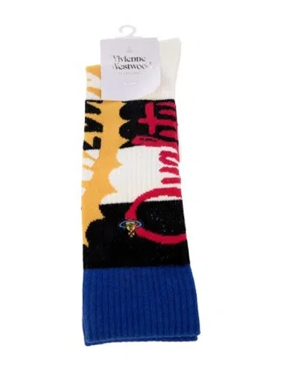 Pre-owned Vivienne Westwood Long Patterned Socks W/tags In Blue/red