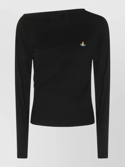 Vivienne Westwood Long Sleeve Asymmetric Ribbed Knit Top In Black