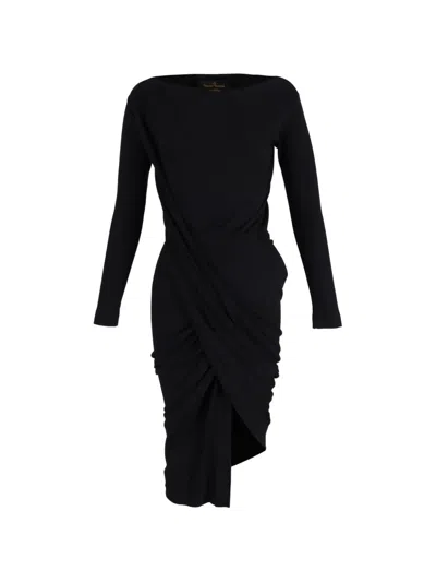 Pre-owned Vivienne Westwood Long-sleeve Draped Asymmetric-hem Dress In Black