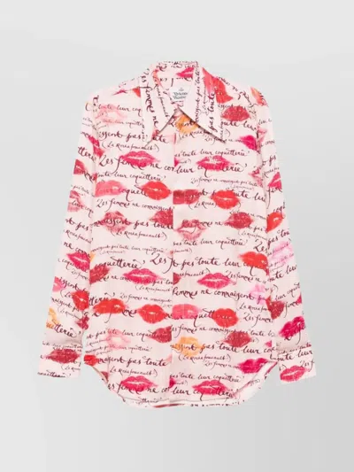 Vivienne Westwood Long Sleeve Shirt With Lips And Script Print In Black