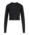 Vivienne Westwood Bea Black Cropped Cardigan With Round Neck And Front Orb Embroidery In Cotton Woman In Black
