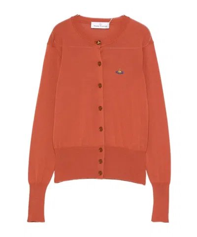 Vivienne Westwood Long-sleeved Knitted Cardigan In Orange