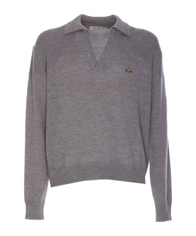 Vivienne Westwood Long-sleeved Knitted Polo Shirt In Gray