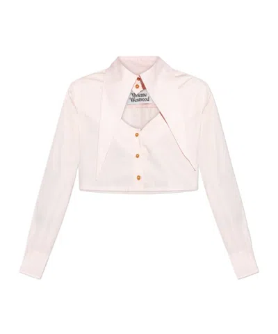 Vivienne Westwood Mens Cut Out-heart Cropped Cotton-poplin Shirt Pink