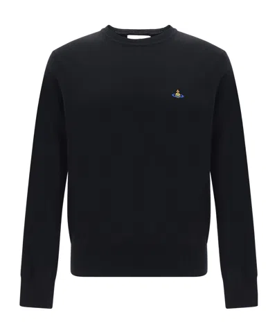 Vivienne Westwood Crewneck Sweater With Embroidered Emblem And Ribbed Details In Black