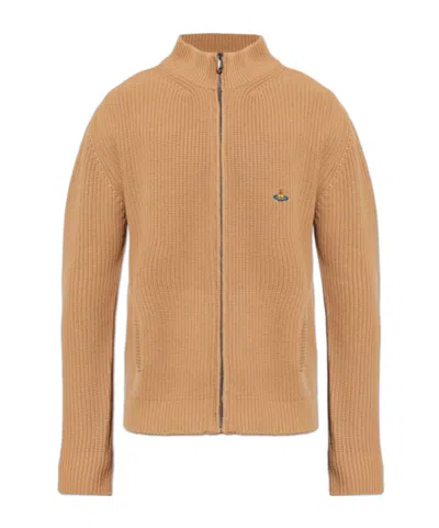 Vivienne Westwood Fisherman Zip Embroidered Sweater In Brown