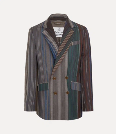 Vivienne Westwood Loose Double-breasted Jacket Herringbone Stripes 52 Men In Aw24-c208