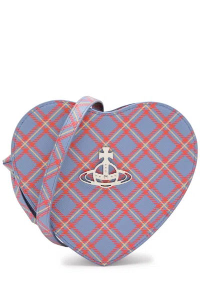 Vivienne Westwood Louise Heart Checked Twill And Faux Leather Cross-body Bag In Blue