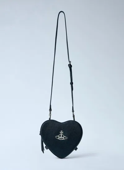Vivienne Westwood Louise Heart Textured Crossbody Bag In Black
