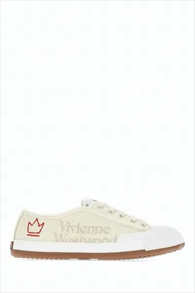 Vivienne Westwood Low-top Canvas Sneakers With Distinctive Crown Emblem In White