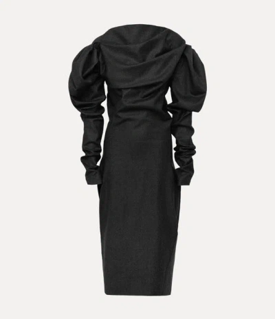 Vivienne Westwood Ls Superbo Dress Metallic Brushed Wo. Charcoal 40 Women In Black