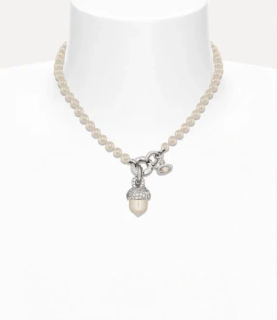 Vivienne Westwood Lucille Pearl Necklace Silver Cubic Zirconia / Glass Pearls Women