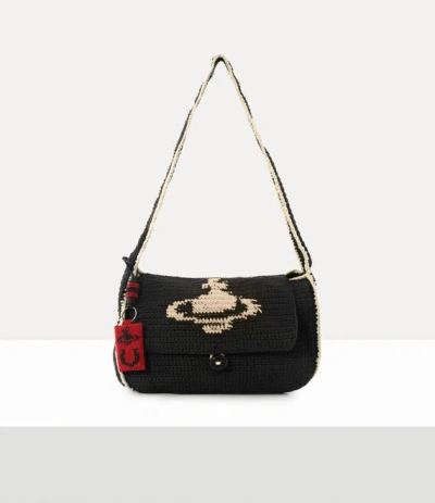 Vivienne Westwood Lucky Halfmoon Crochet Bag Cotton Yarn Black-red-orb