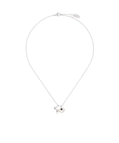 Vivienne Westwood Luzie Pendant Necklace In Platinum/creamrose Pearl/black Enamel
