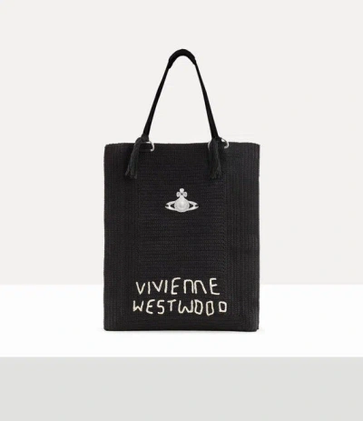 Vivienne Westwood Mabel Large Crochet Tote Bag Cotton Yarn Black
