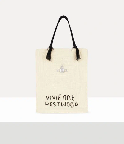 Vivienne Westwood Mabel Large Crochet Tote Bag Cotton Yarn Cream