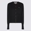 Vivienne Westwood Bea Black Cardigan With Orb Embroidery And Branded Button In Cotton And Cashmere Woman In Blue