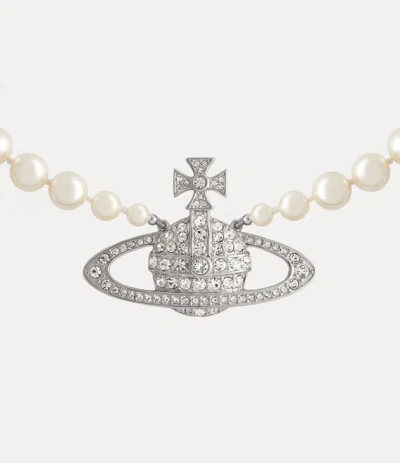 Vivienne Westwood Man. Bas Relief Pearl Necklace Silver Swarovski Pearls / Zirconia Men In Metallic