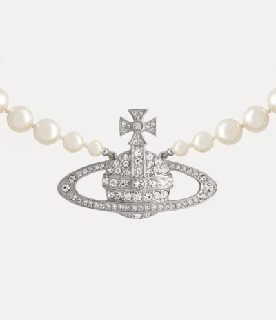 Vivienne Westwood Man. Bas Relief Pearl Necklace Silver Swarovski Pearls / Cubic Zirconia Men