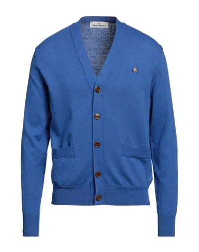 Vivienne Westwood Man Cardigan Bright Blue Size L Cotton, Cashmere