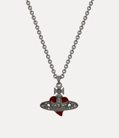 Vivienne Westwood Man. Diamante Heart Pendant Necklace Ruthenium-black-diamond-crystal-transparent-ruby Ruthenium-blac In Brown
