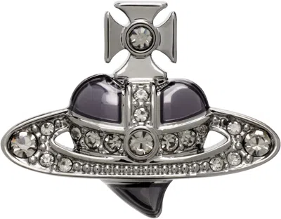 Vivienne Westwood Man Diamante Heart Stud Single Earring In Gray