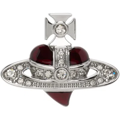 Vivienne Westwood Man Diamante Heart Stud Single Earring In Silver