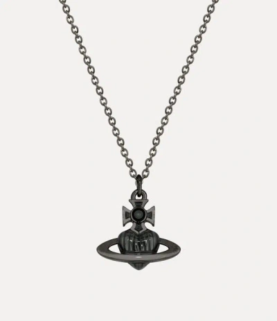Vivienne Westwood Man. Fabianno Pendant Necklace Ruthenium-transparent-black-diamond-enamel Ruthenium-transparent-blac In Metallic