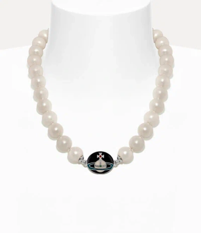 Vivienne Westwood Man. Loelia Large Pearl Necklace Silver Swarovski Pearls Men