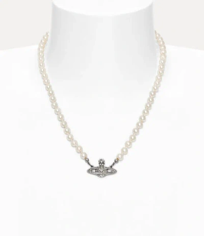 Vivienne Westwood Man. Mini Bas Relief Pearl Necklace Silver Swarovski Pearls Men In Metallic
