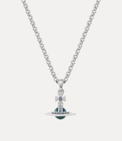Vivienne Westwood Man. New Petite Orb Pendant Necklace Platinum-denim-blue-crystal-dark-ocean-cz Platinum-denim-blue-c