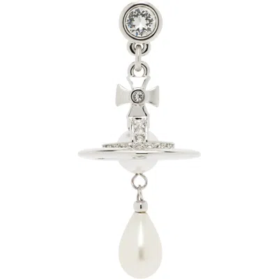 Vivienne Westwood Man. Pearl Drop Single Earring In Ss22-p127 Platinum /