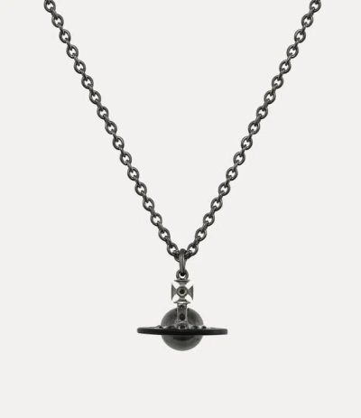 Vivienne Westwood Man. Petite Original Orb Pendant Necklace Ruthenium-black-enamel-black-cz-black-diamond Ruthenium-bl