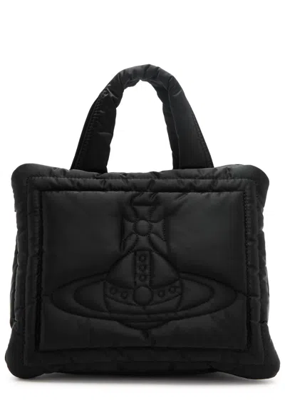 Vivienne Westwood Margaret Small Orb-embroidered Nylon Top Handle Bag In Black