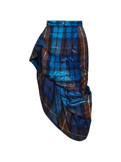 Vivienne Westwood Marilyn Buchanan Tartan Ruffled Midi Skirt In Blue