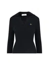 Vivienne Westwood Ribbed Texture V-neck Polo With Long Sleeves In Black