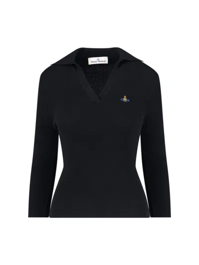 VIVIENNE WESTWOOD MARINA BLACK POLO WITH MULTICOLOR ORB LOGO