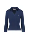 Vivienne Westwood Ribbed Collared Top Short Sleeves In Blue
